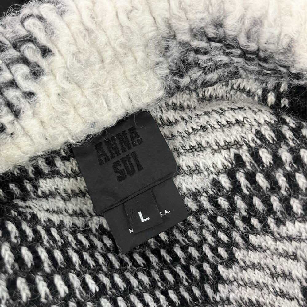 Anna Sui Coat sz Large Black White Mohair Wool Fuzzy Pockets Boho Long Boutique - Picture 7 of 7
